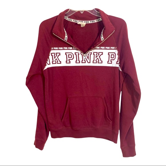 PINK maroon front  3/4 zipper sweatshirt size extra small - Picture 1 of 7